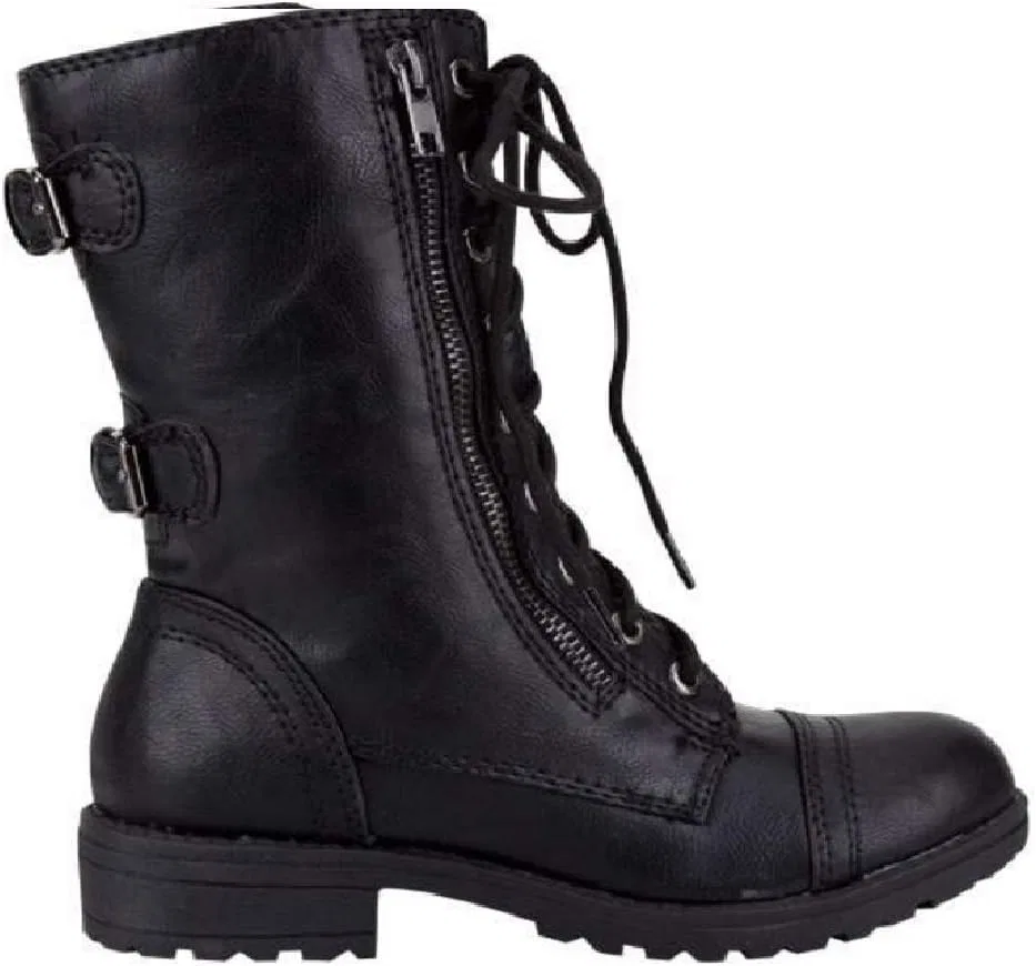 Детские ботинки для девочек из экокожи Lucky Top Soda Pack72 Dome Girls Faux Leather Combat Boots, Black Dome