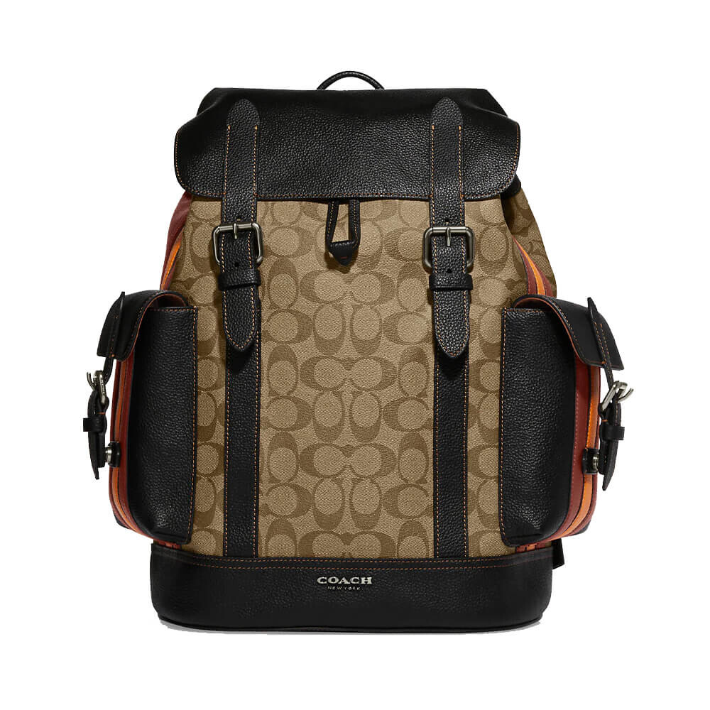 

Рюкзак Coach Outlet Hudson in Signature Canvas with Varsity Stripe, хаки/чёрный