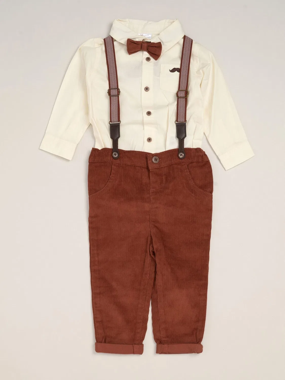 Комплект одежды для новорожденных, вельветовые брюки с подтяжками Little Gent, коричневый