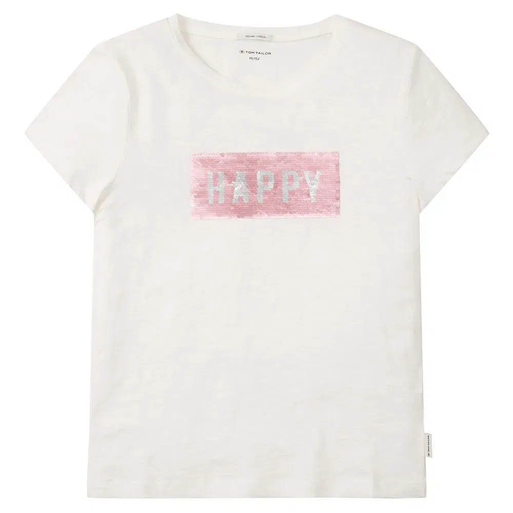 Детская футболка с принтом Reversible Sequin Cotton T-Shirt Tom tailor, White