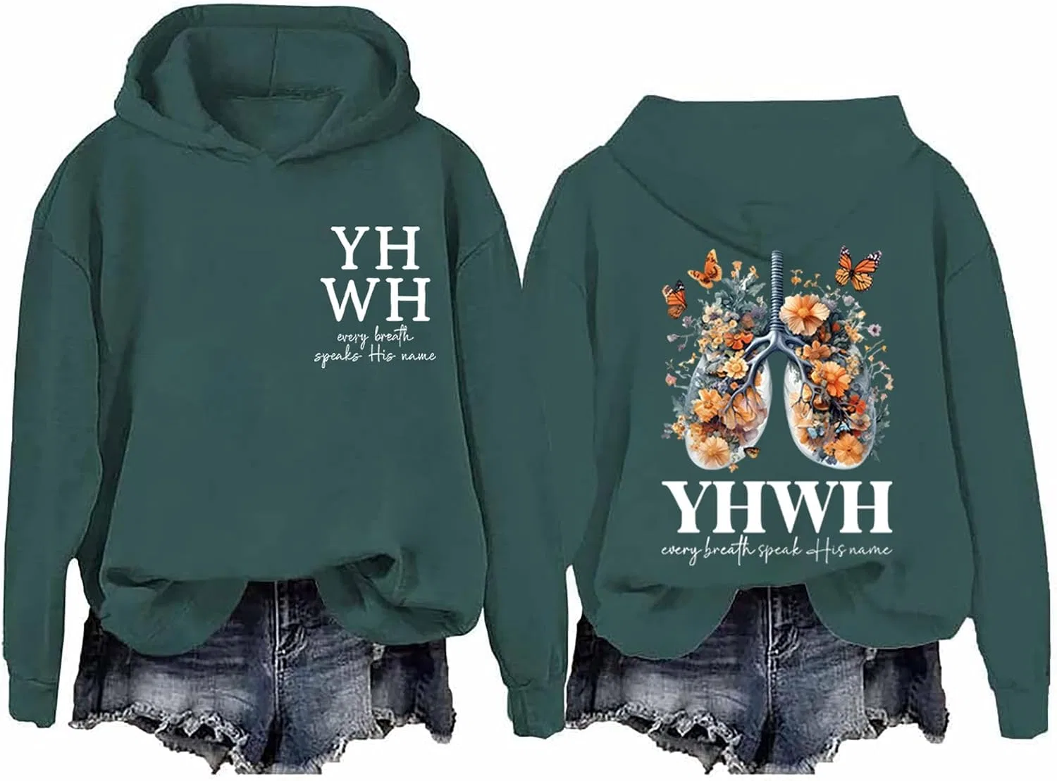 Женское худи с принтом YHWH для женщин и мужчин, зелёный