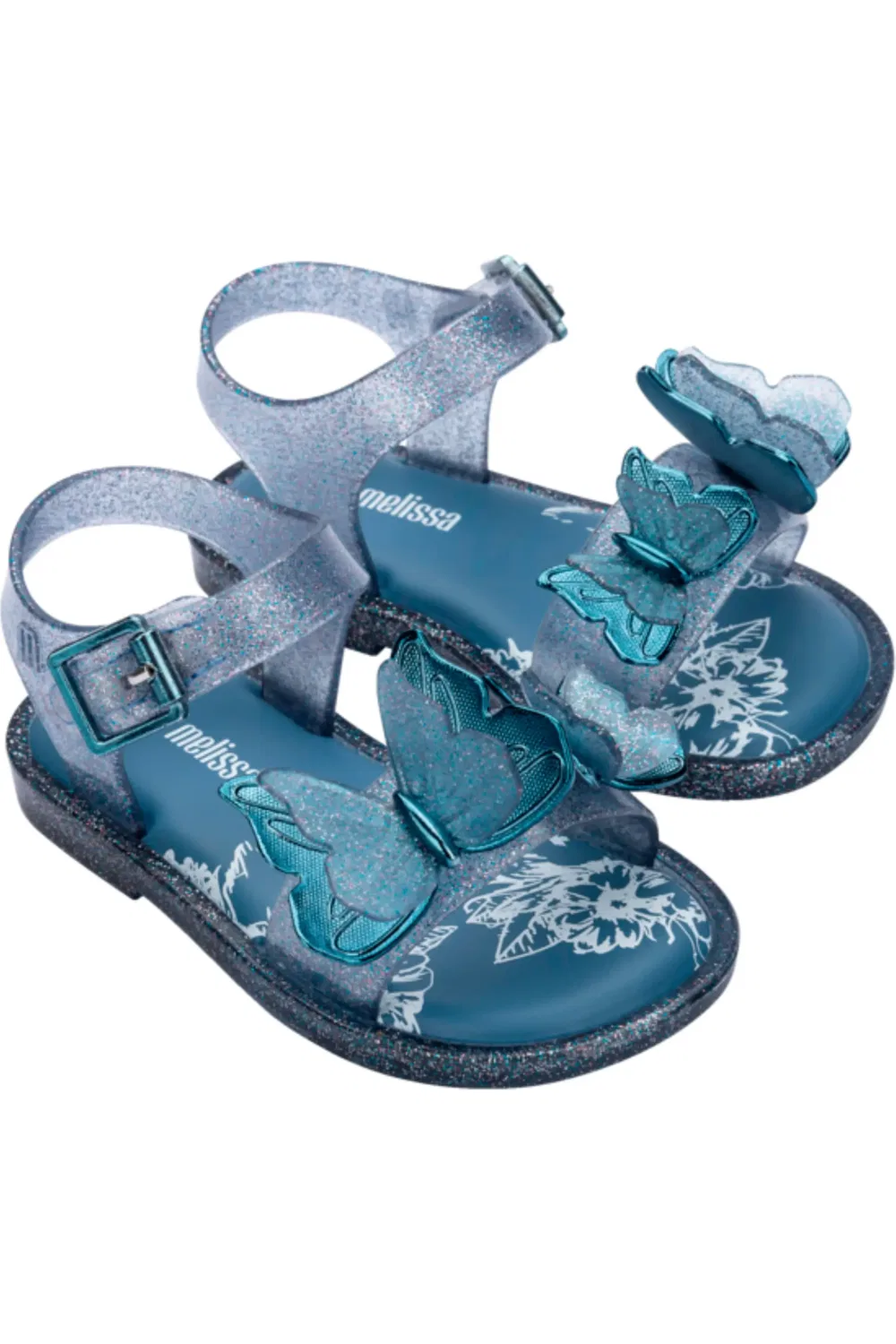 Сандалии детские с бабочками Fly III Mini Melissa, Glitter Blue