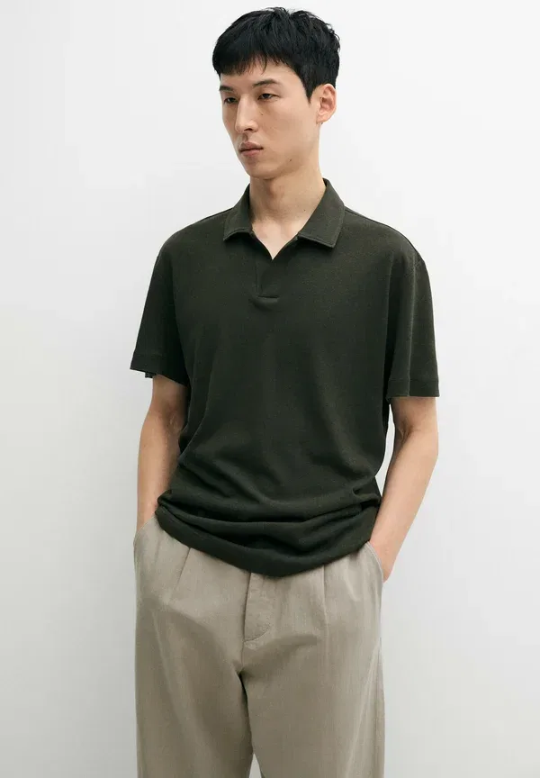 Рубашка поло из льна и хлопка Polo shirt Massimo Dutti, dark green, темно-зеленый