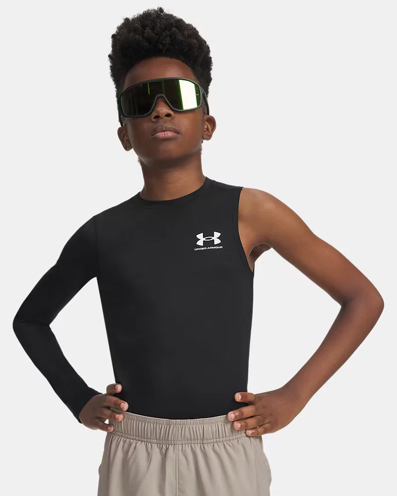 Лонгслив для мальчиков быстросохнущий HeatGear Asymmetrical Right UnderArmour, Black/White