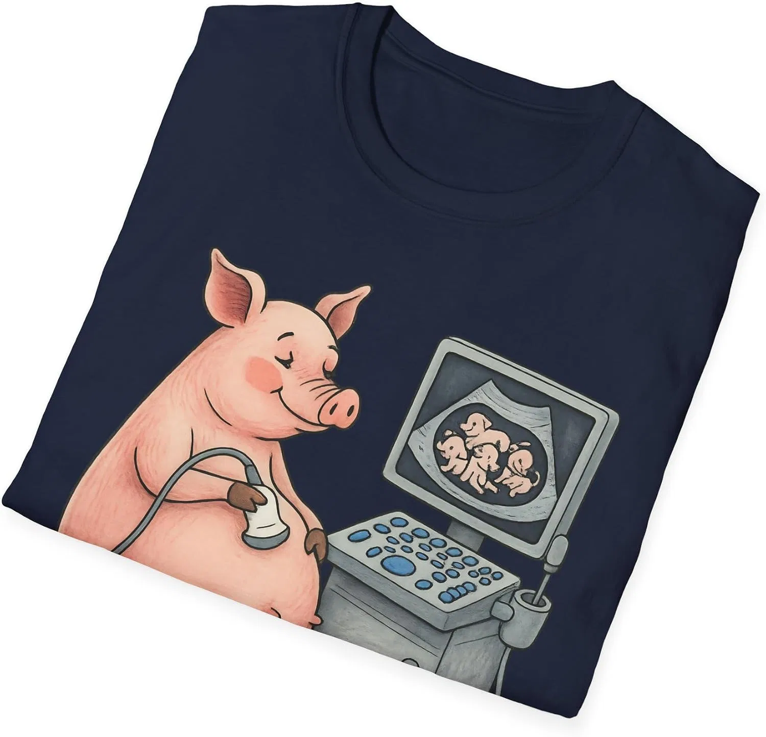 Женская футболка с принтом Pregnant Pig Ultrasound Shirt, тёмно-синий — фото 2