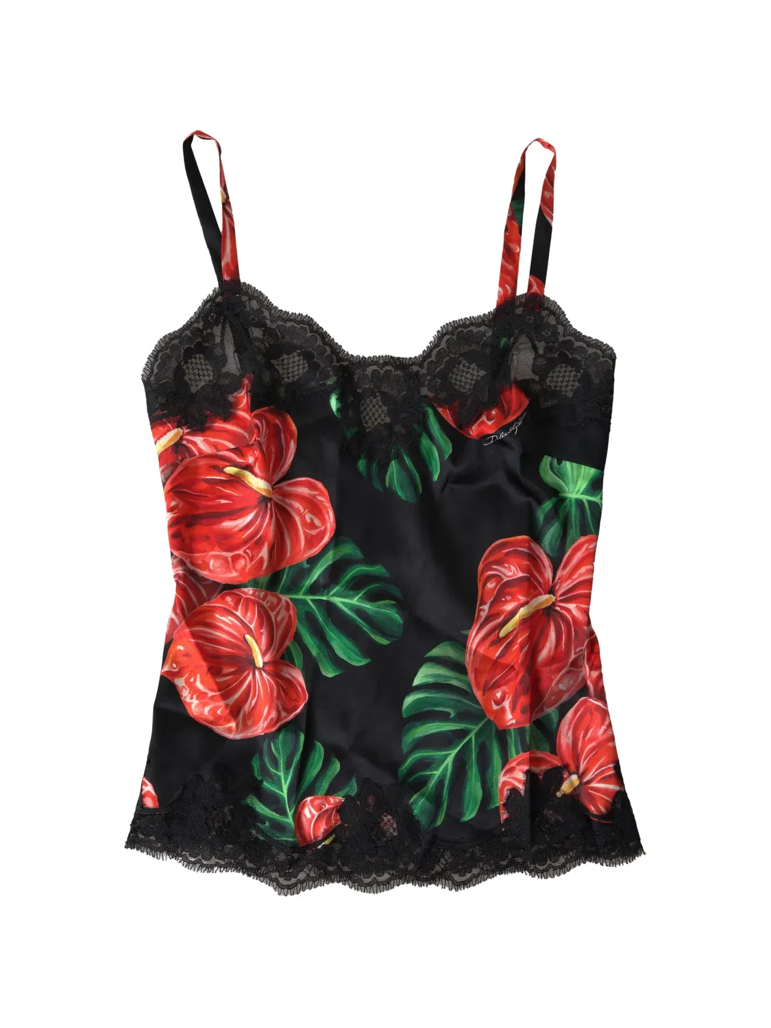 Камисоль шелковая с кружевом, черная Dolce & Gabbana, черный