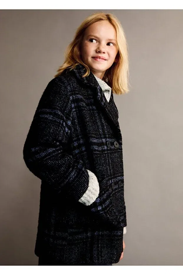 Детское пальто для девочек клетчатое Mango Kids, Blue