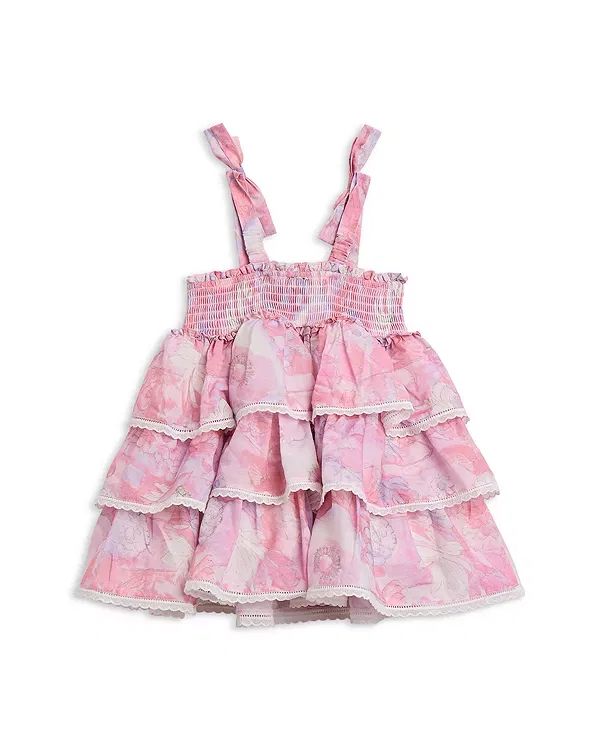 Детское платье для девочек с принтом Lexie Tiered Dress Bardot, розовый