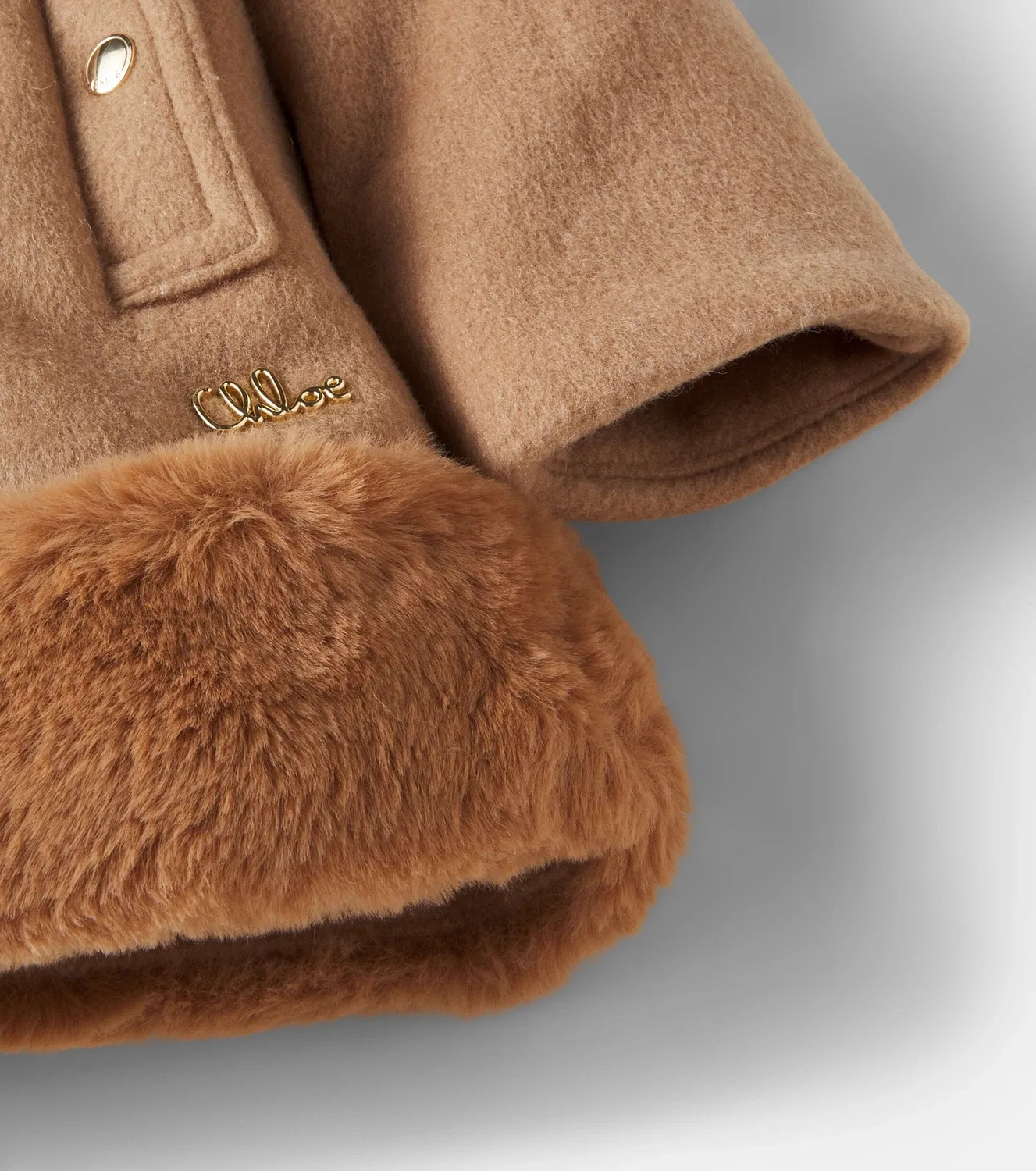 Детское пальто из шерстяной смеси с капюшоном Chloé Kids, бежевый — фото 4