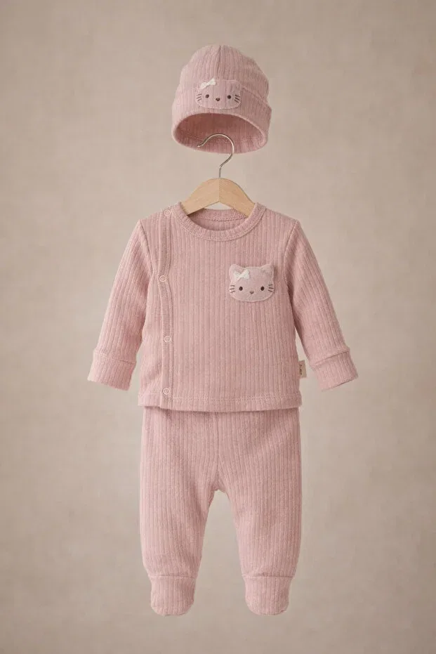Детский комплект одежды для новорожденных хлопковый Dried Rose Baby Set with Hat Minttasarımbutik, Dried Rose