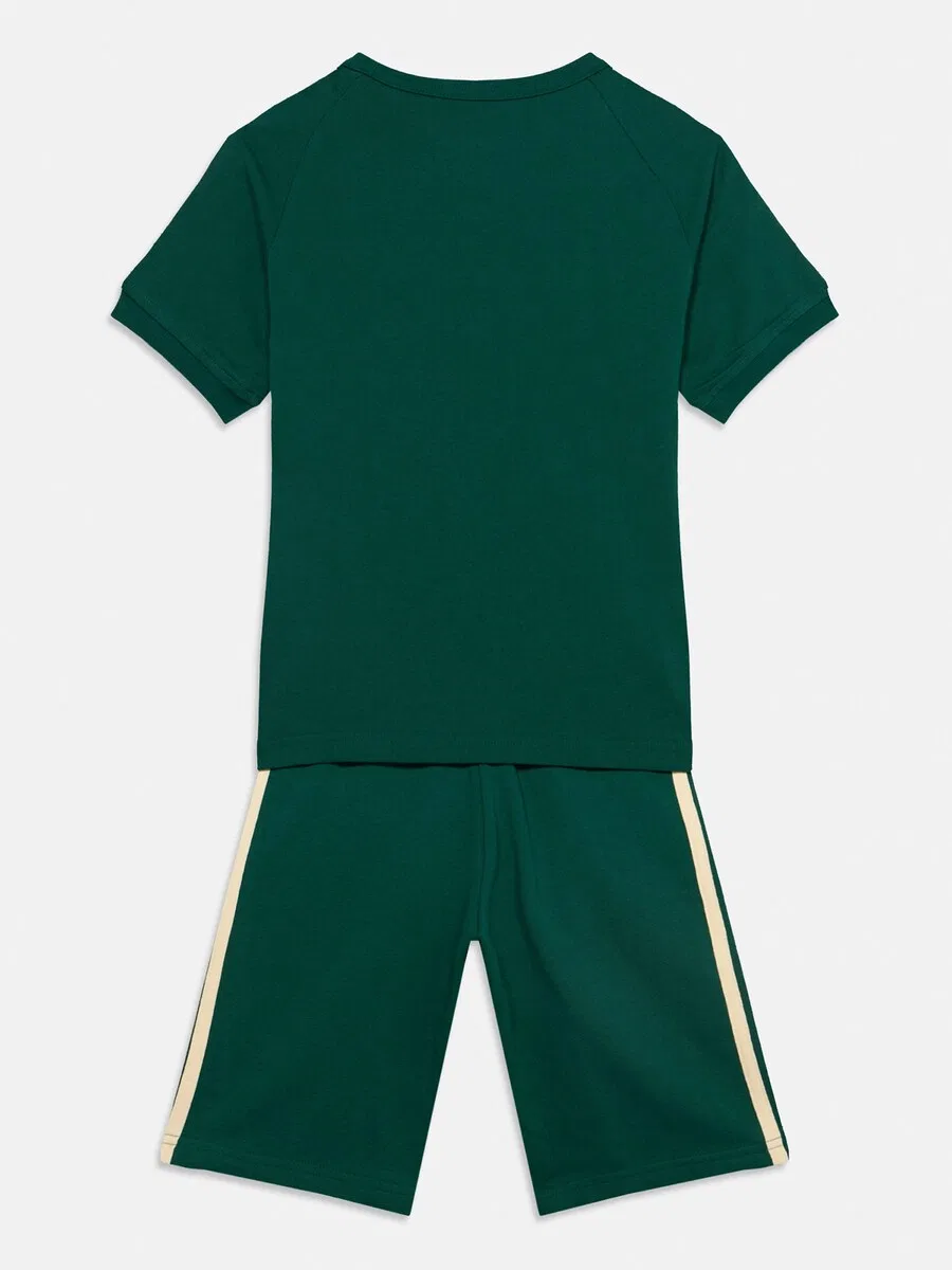 Комплект ADIDAS ORIGINALS '3 STRIPE SHORT TEE' темно-зеленого цвета — фото 3