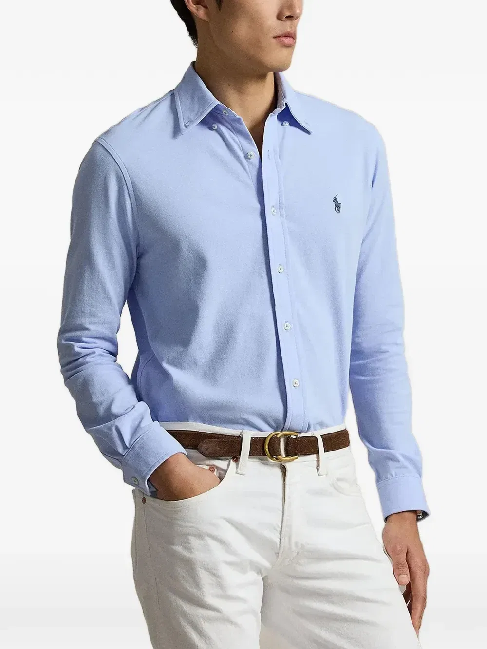 Рубашка на пуговицах с вышитым логотипом Polo Ralph Lauren, синий — фото 3