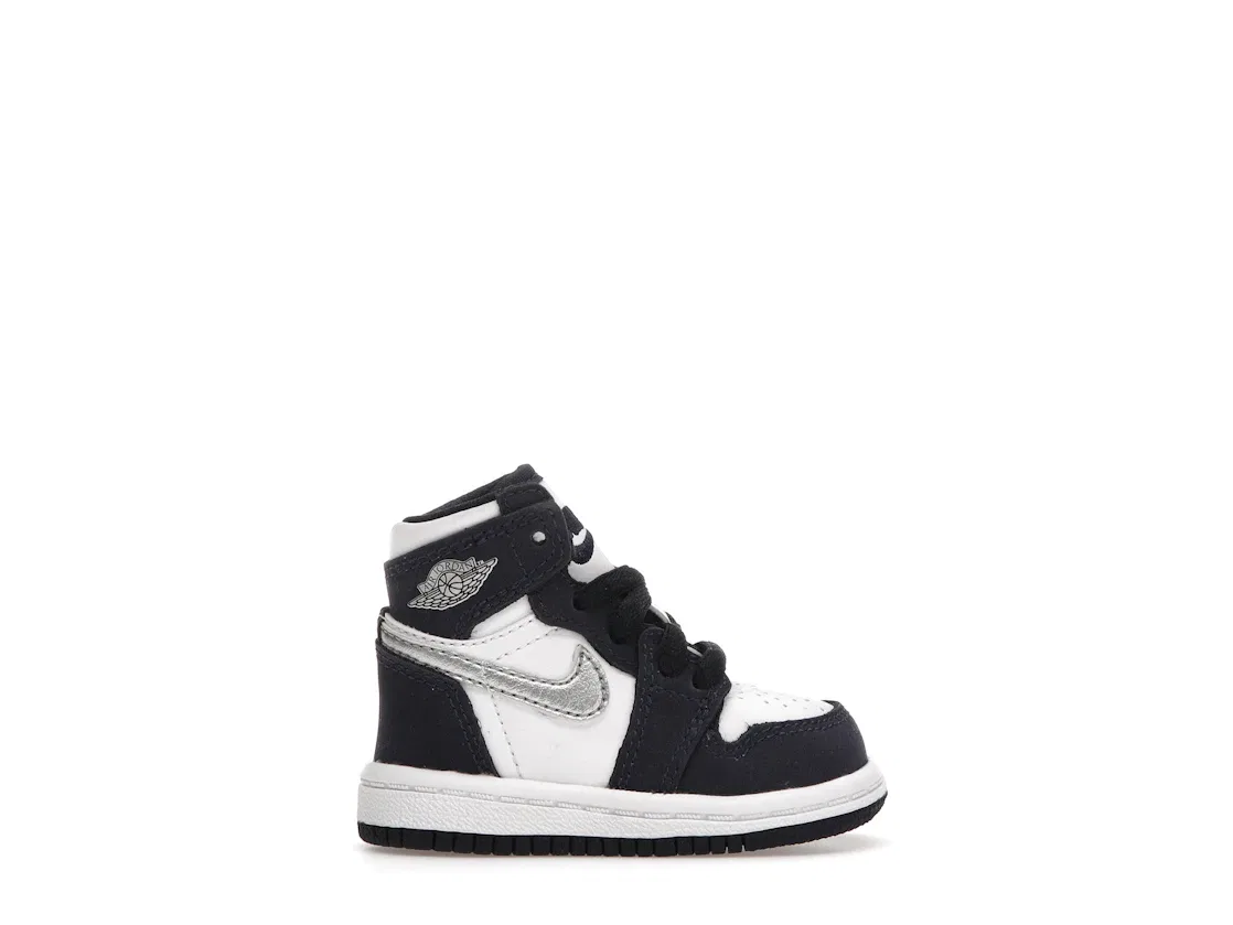 Детские кроссовки высокие с принтом Jordan 1 Retro High COJP Midnight Navy, White/Metallic Silver-Midnight Navy