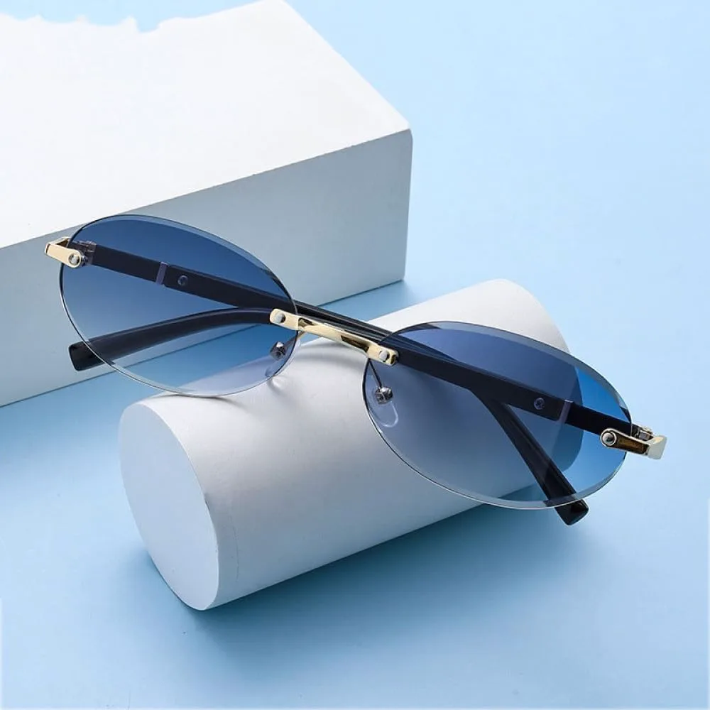 

Роскошные овальные солнцезащитные очки без оправы для женщин, градиентные солнцезащитные очки для активного отдыха с защитой от УФ-излучения TYUVIVO, Green