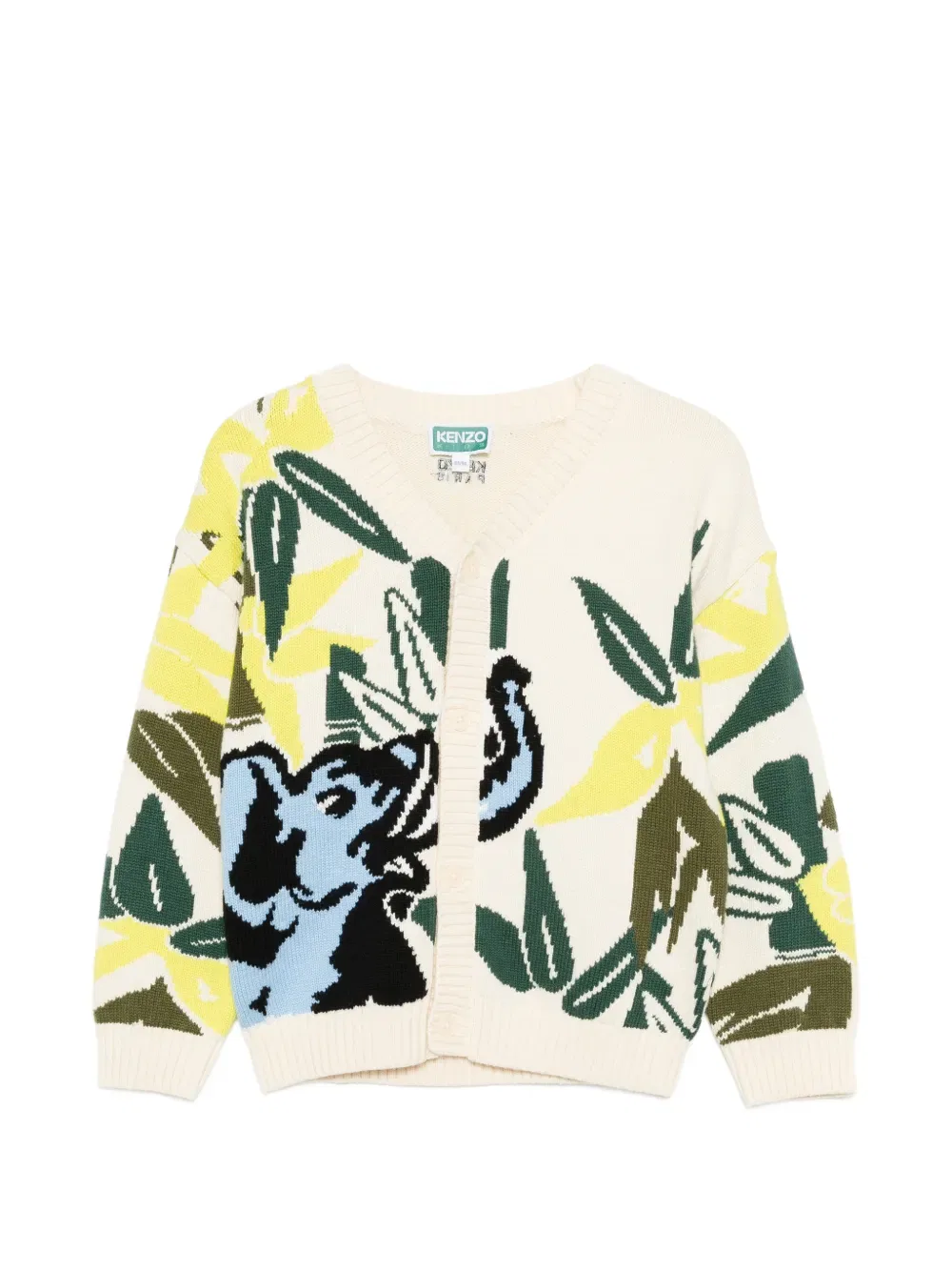 Вязаный кардиган с интарсией в виде слона Kenzo Kids, нейтральный