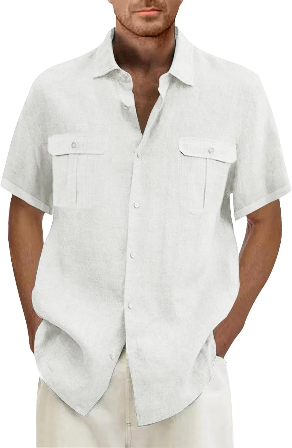 

Мужская рубашка с коротким рукавом, хлопок-лен, летняя evzosrz