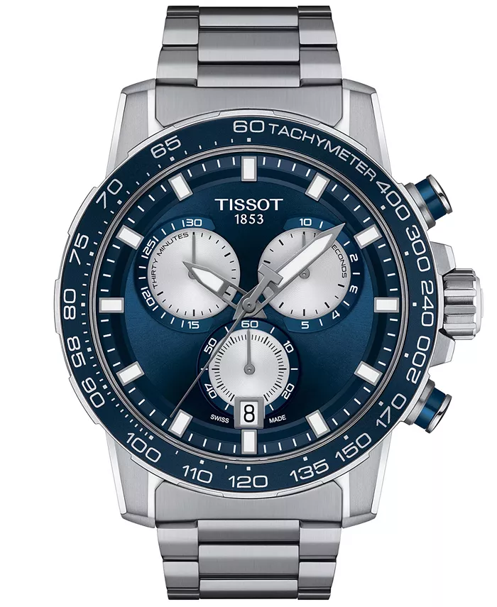 

Мужские часы Swiss Chronograph Supersport с хронографом, стальной браслет, 46 мм Tissot
