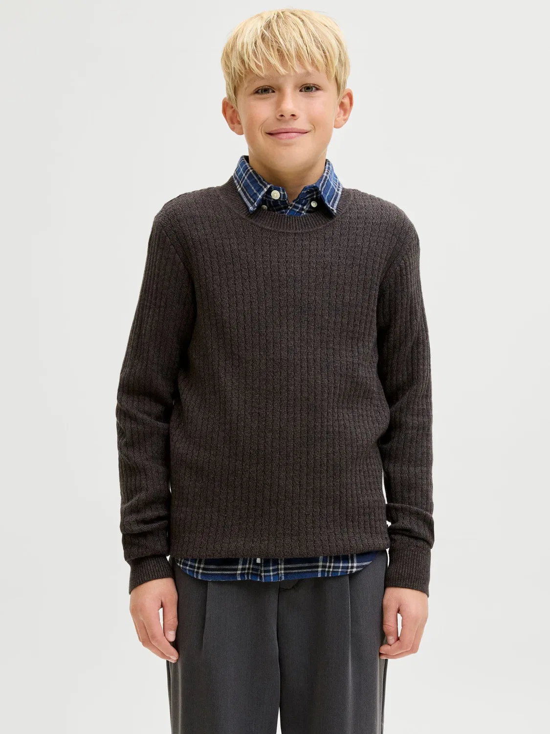 Свитер вязаный JACK & JONES Junior, шоколадный коричневый — фото 2