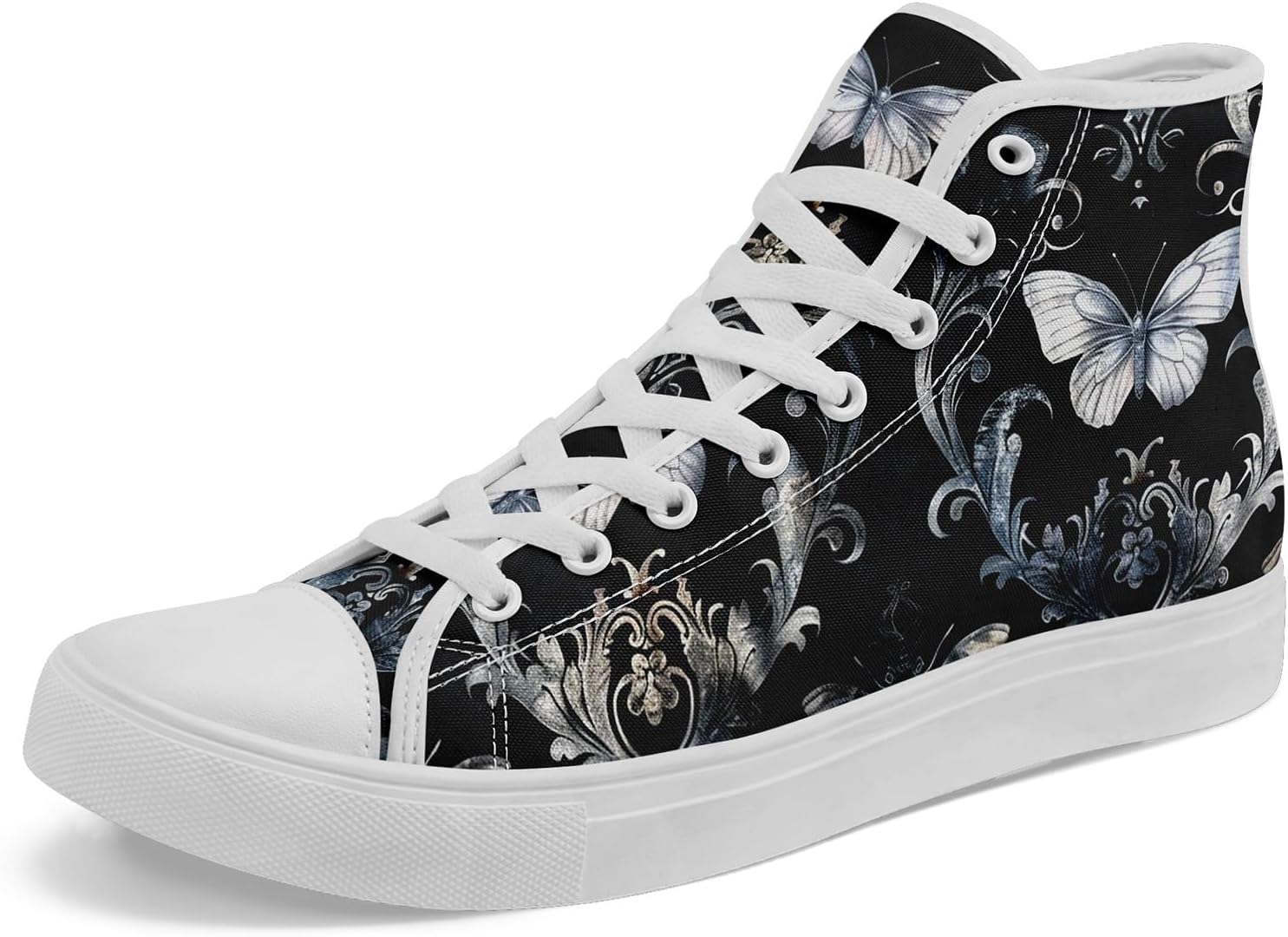 

Женские и мужские винтажные высокие кеды с цветочным принтом на тканевой основе, темный стиль, коттеджкор, шнуровка, повседневная обувь, модные кроссовки для уличного стиля Coolcustomize, черный