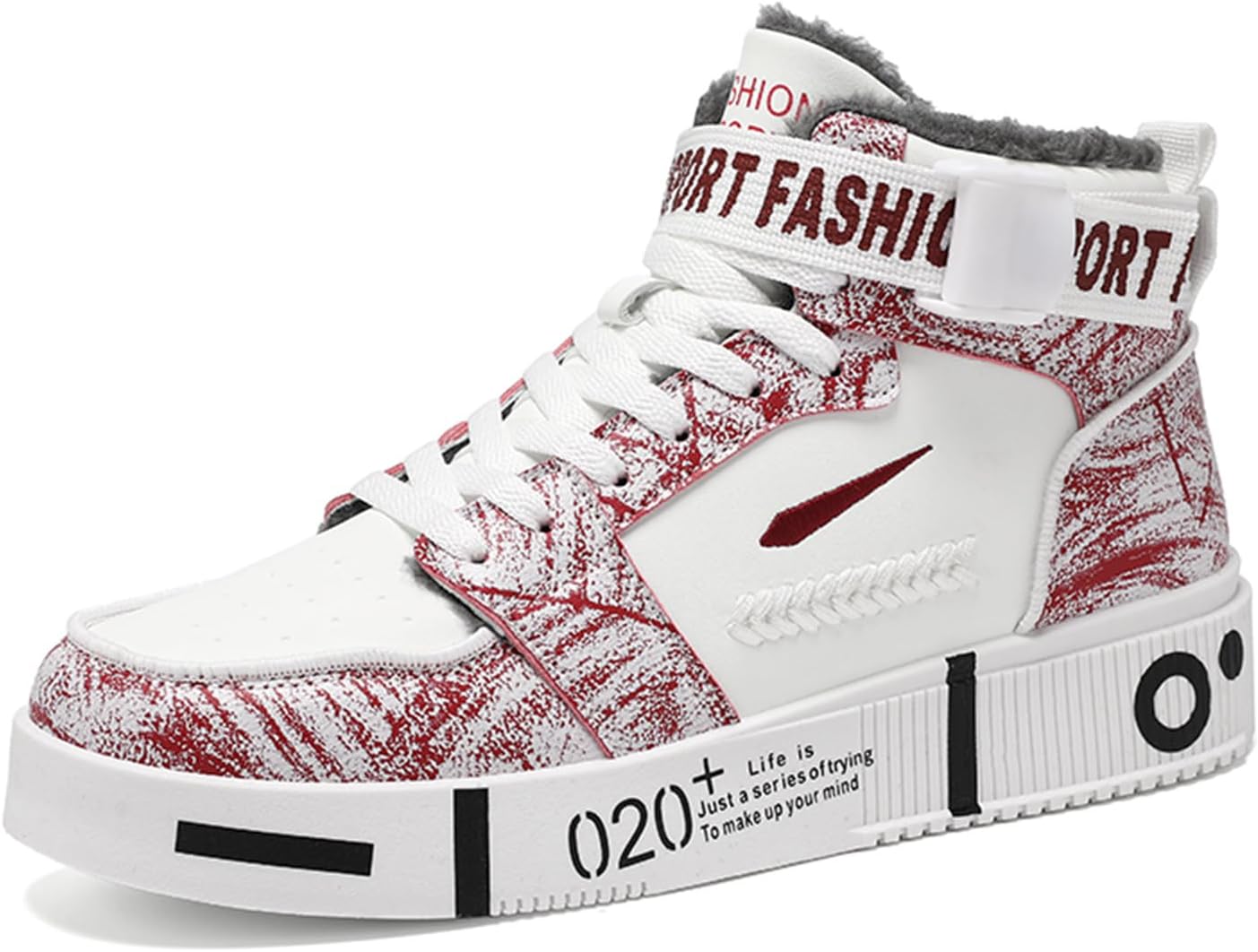 

Мужские зимние кроссовки с меховой подкладкой, высокие, для скейтбординга, повседневная носка, теплые повседневные прогулочные обувь Spwagym, красный