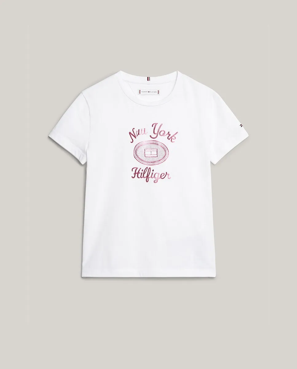 

Футболка с круглым вырезом для девочки с короткими рукавами Tommy Hilfiger, белый