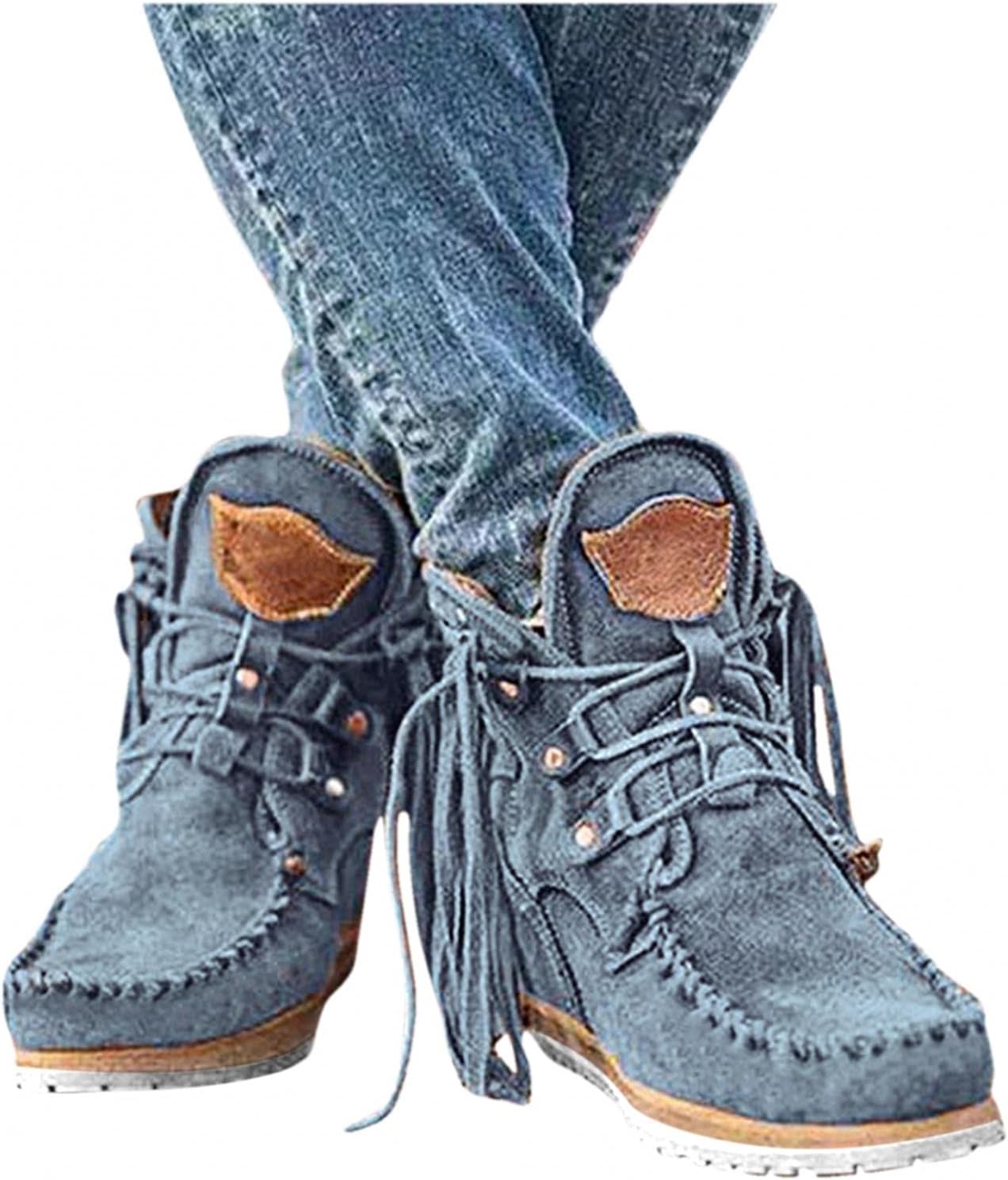 

Женские ботильоны Hbeylia Boho с бахромой, этнические, в стиле бохо, винтажные, из замши с кисточками, на шнуровке, с широким закругленным носком, массивным каблуком, низкие, короткие, ретро, пляжные, на выход, для прогулок, синий