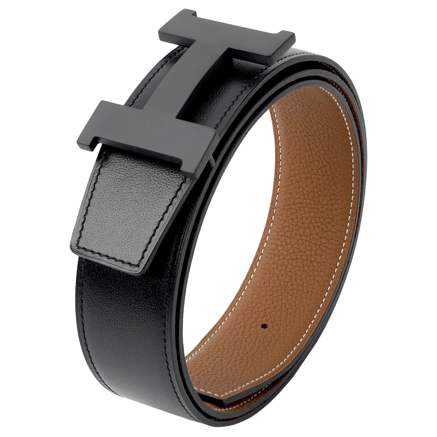 HERMES Кожаный ремень мужской черный и эбеновый, Black & Ebony — фото 4