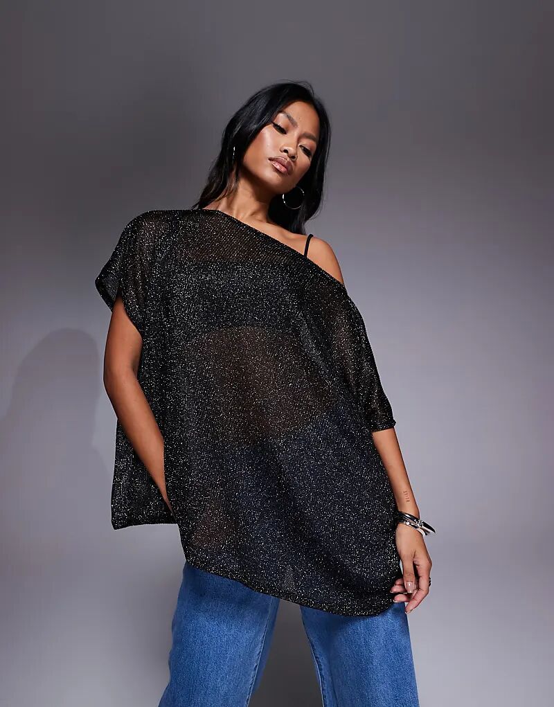 

Прозрачный металлический топ-кейп свободного кроя с открытыми плечами ASOS DESIGN черного цвета