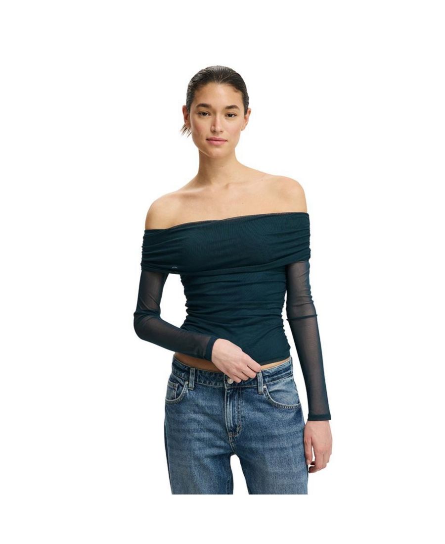 

Женская блузка Ashley с открытыми плечами и сетчатыми вставками, с длинными рукавами COTTON ON, Evergreen