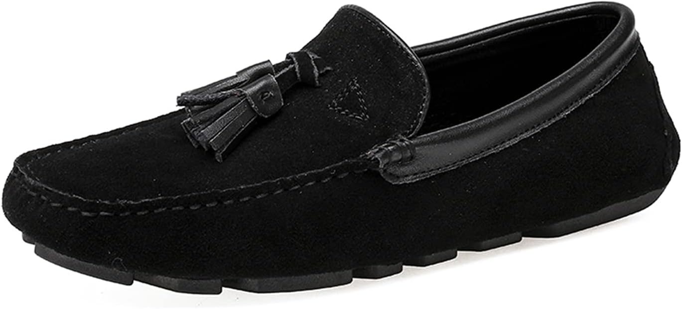 

Мужские модные туфли-мокасины с бахромой из замши и кожи для прогулок, вождения и работы в офисе Litnermia, черный