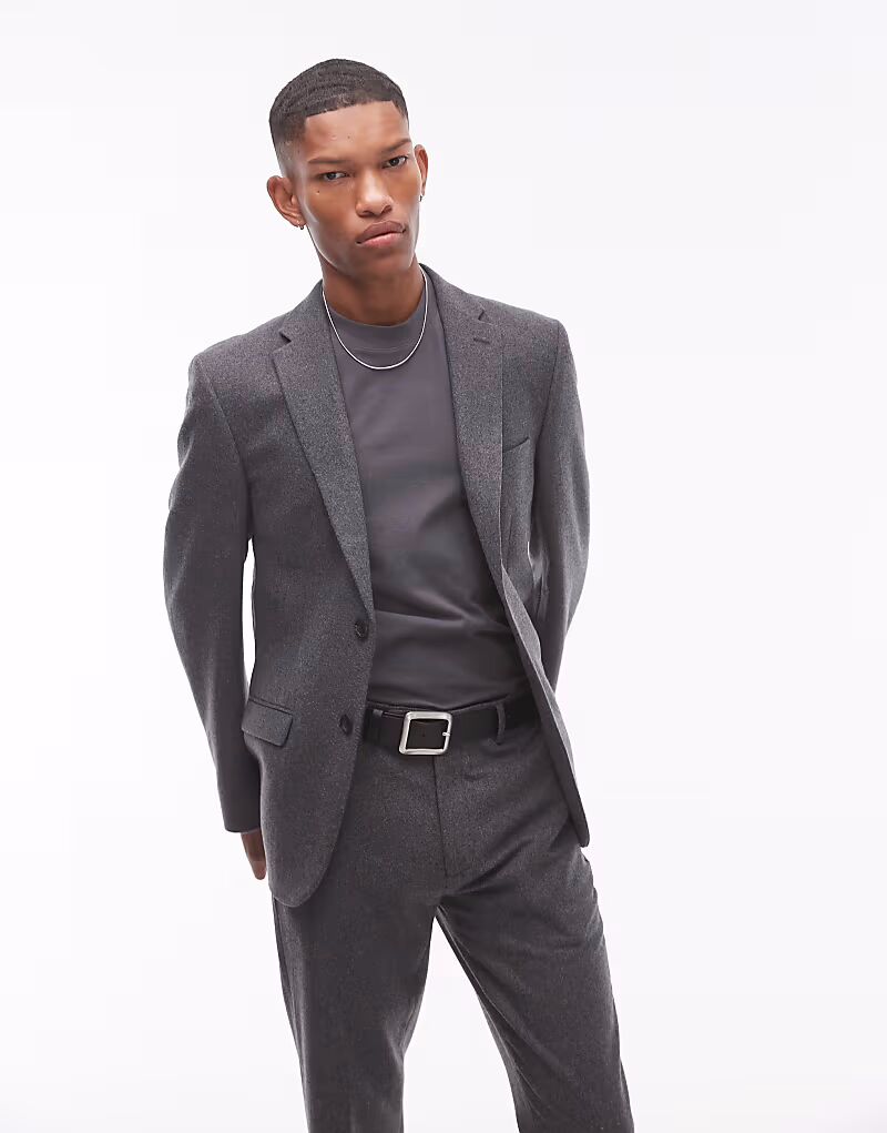 

Тонкий пиджак из смеси шерсти премиум-класса, антрацитового цвета Topman