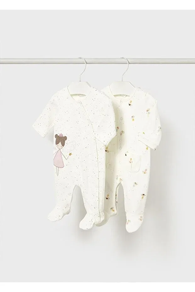 Детский комбинезон-боди с коротким рукавом Winter baby girl 2-piece romper set Mayoral, Ecru