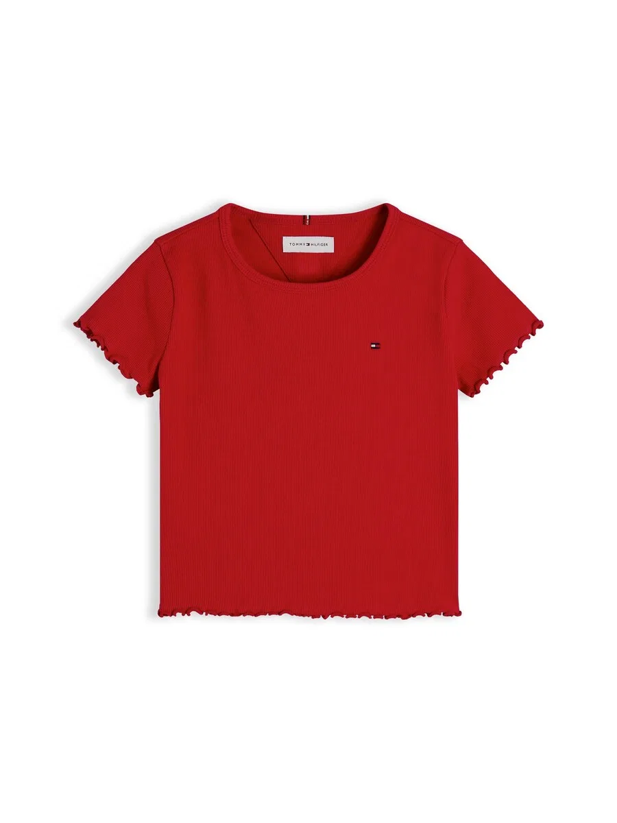 Футболка TOMMY HILFIGER 'Essential Extra Slim Short Sleeve' красного цвета