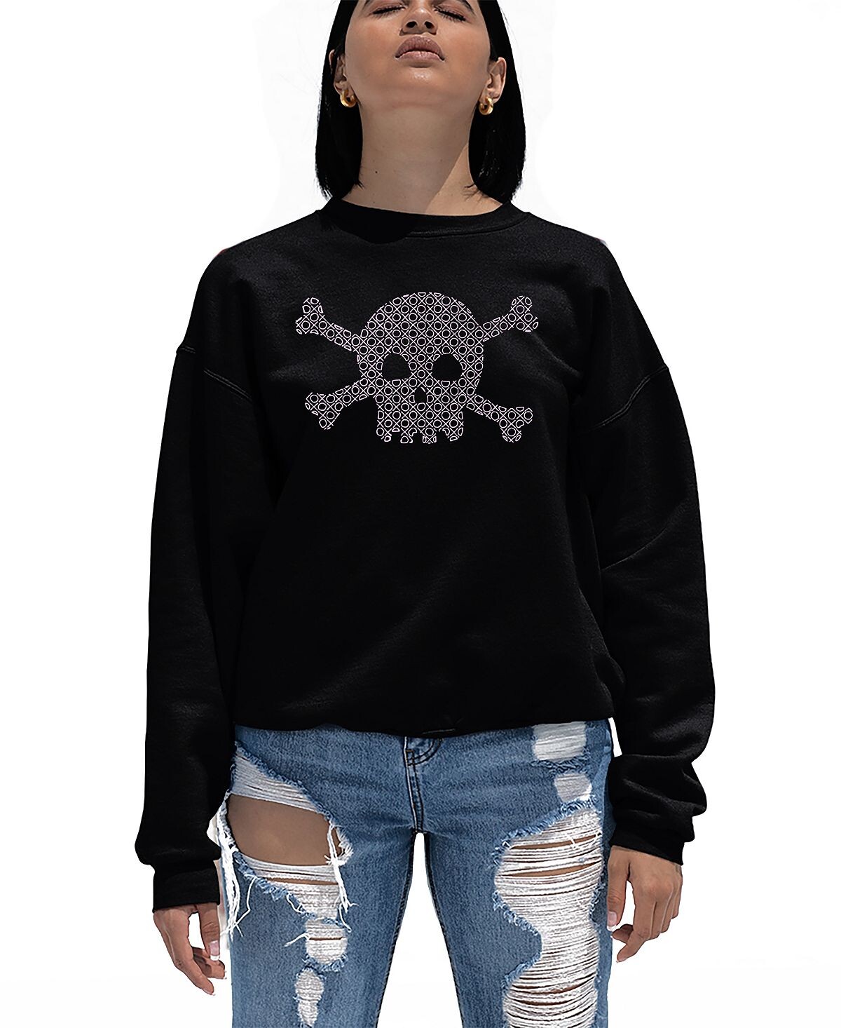 

Женская толстовка с круглым вырезом word art xoxo skull LA Pop Art, черный