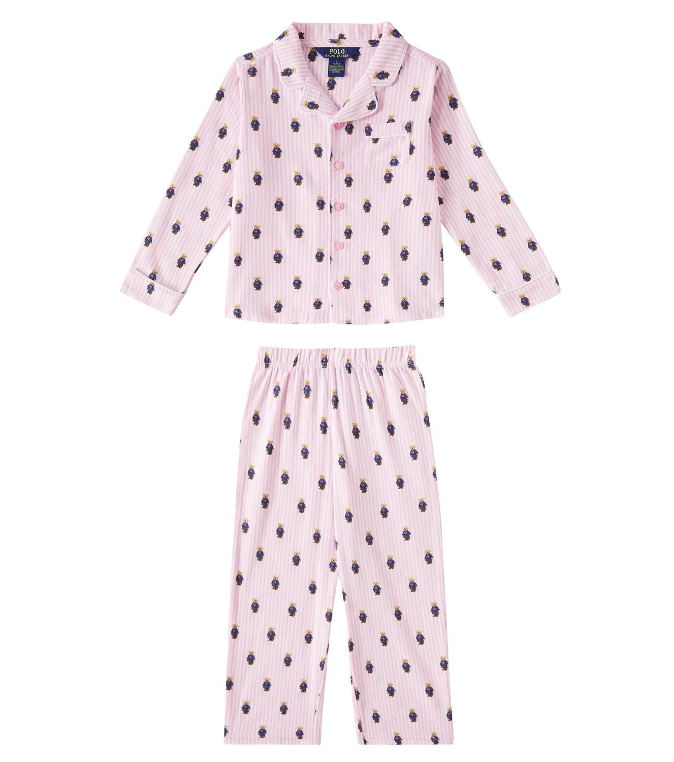 Комплект пижам из хлопковой фланели с длинным рукавом Polo Ralph Lauren Kids, розовый