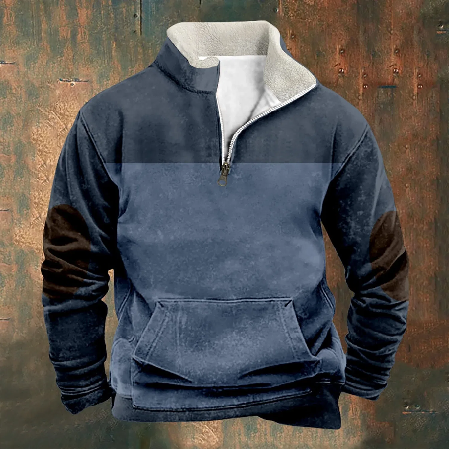 Мужской свитшот с четверть-застежкой и воротником-стойкой Color Block, Z01-blu — фото 2