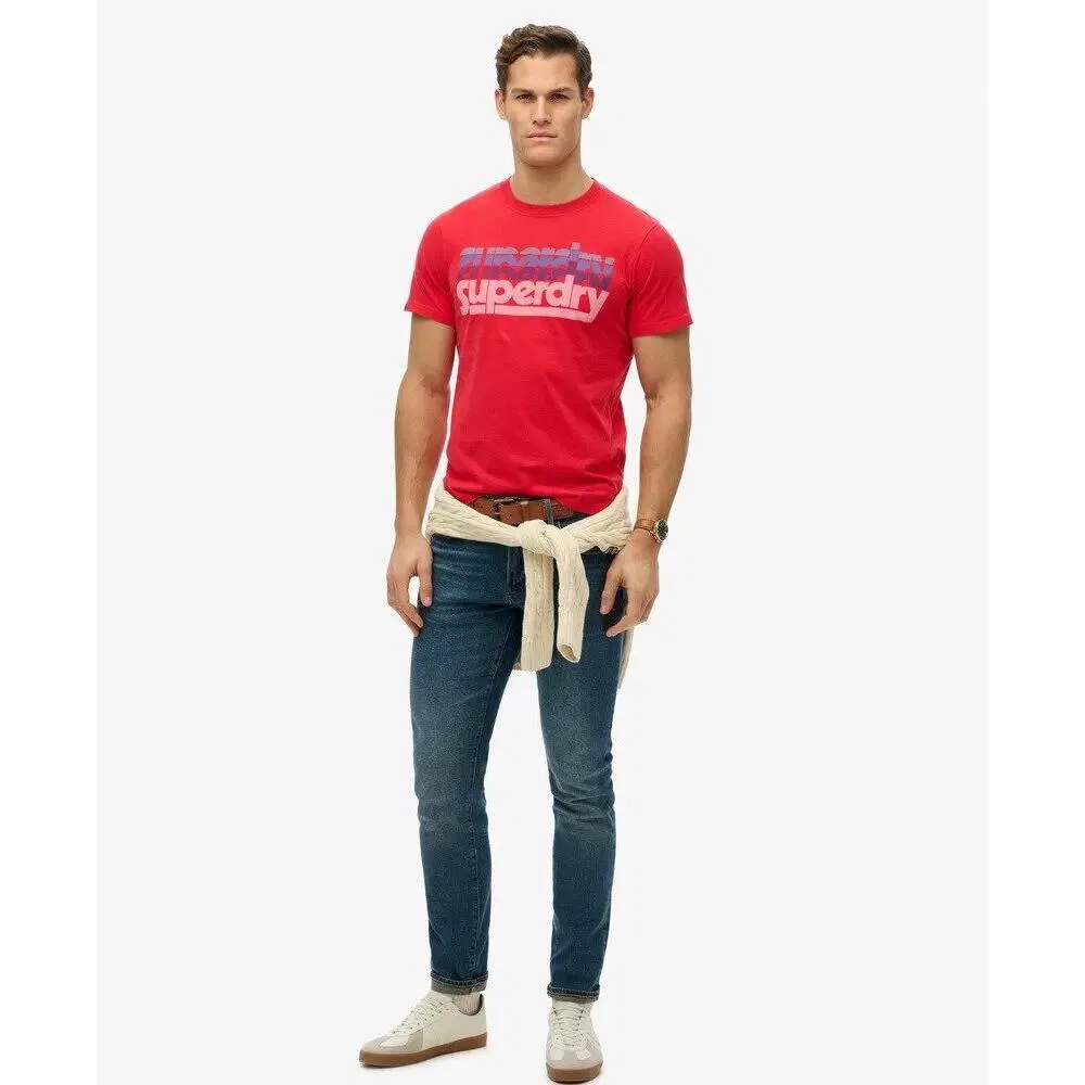 Мужская хлопковая футболка Stacked Superdry, Rot Scharlachrot — фото 3