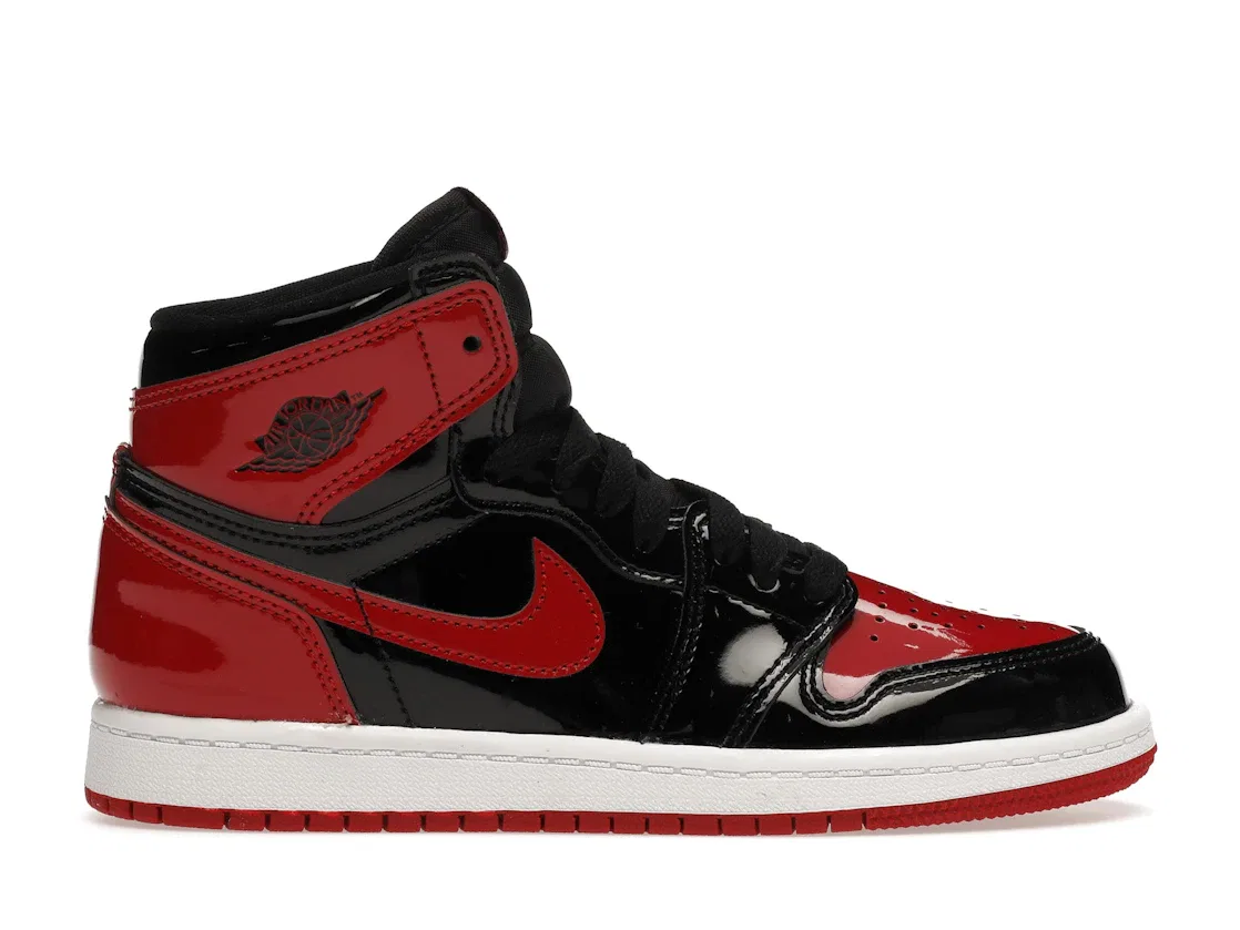 Детские кроссовки с патентованной кожи Jordan 1 Retro High OG Bred Patent PS Jordan, Black/White-Varsity Red