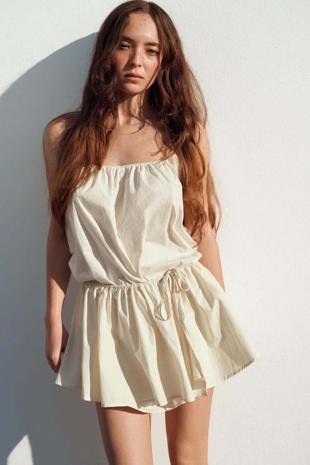 Нейлоновое платье с завязками на шее ZARA, Ecru