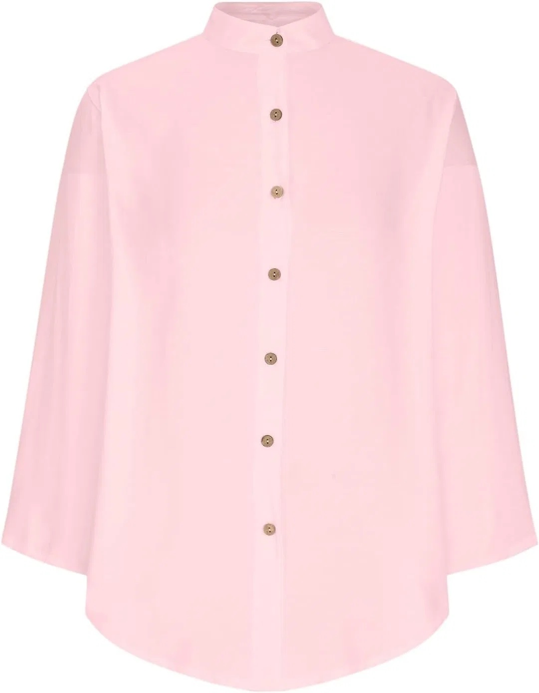 Женская туника свободного кроя из хлопка и льна с пуговицами, Pink — фото 3