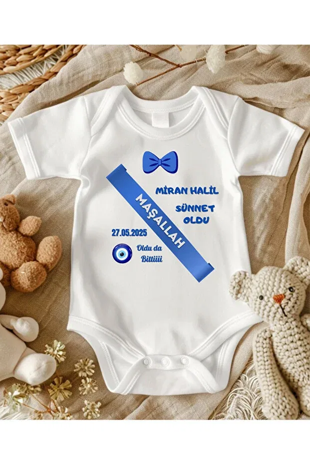 Детское боди для мальчиков с принтом Circumcision Bodysuits Lupi, Ecru Turquoise Blue