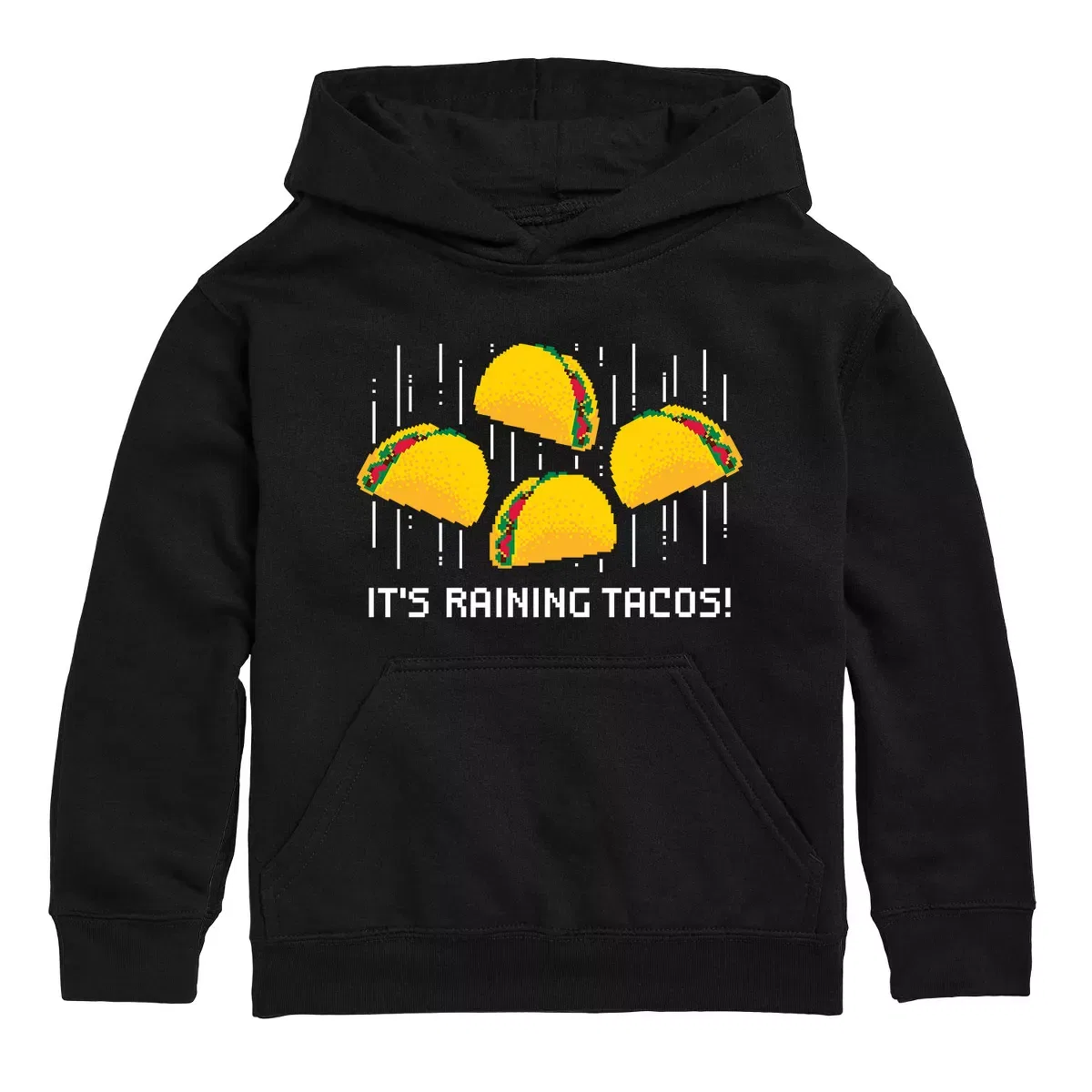 Детский свитшот с капюшоном с принтом Its Raining Tacos 8 Bit Instant Message, Black