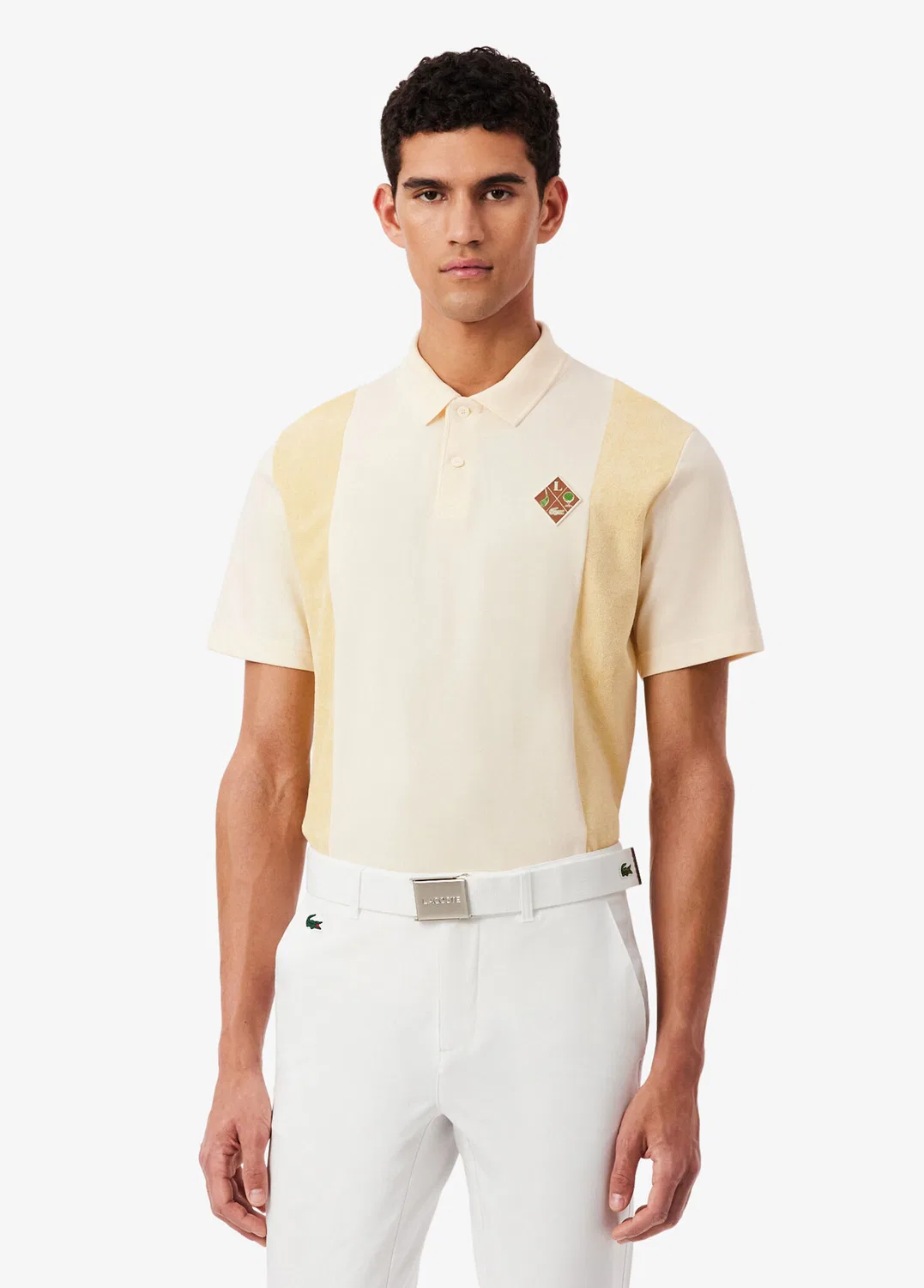 Поло Lacoste Relaxed Fit Color Block, бежевый — фото 2
