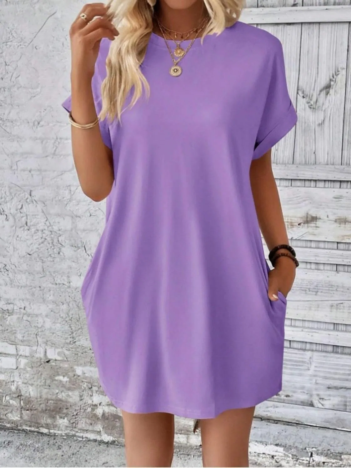 Женское платье-футболка A-силуэта с карманами, Purple — фото 3