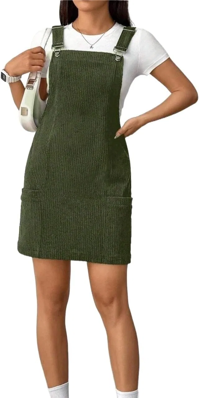 Женское повседневное платье-сарафан с карманами Rib Knit, Green