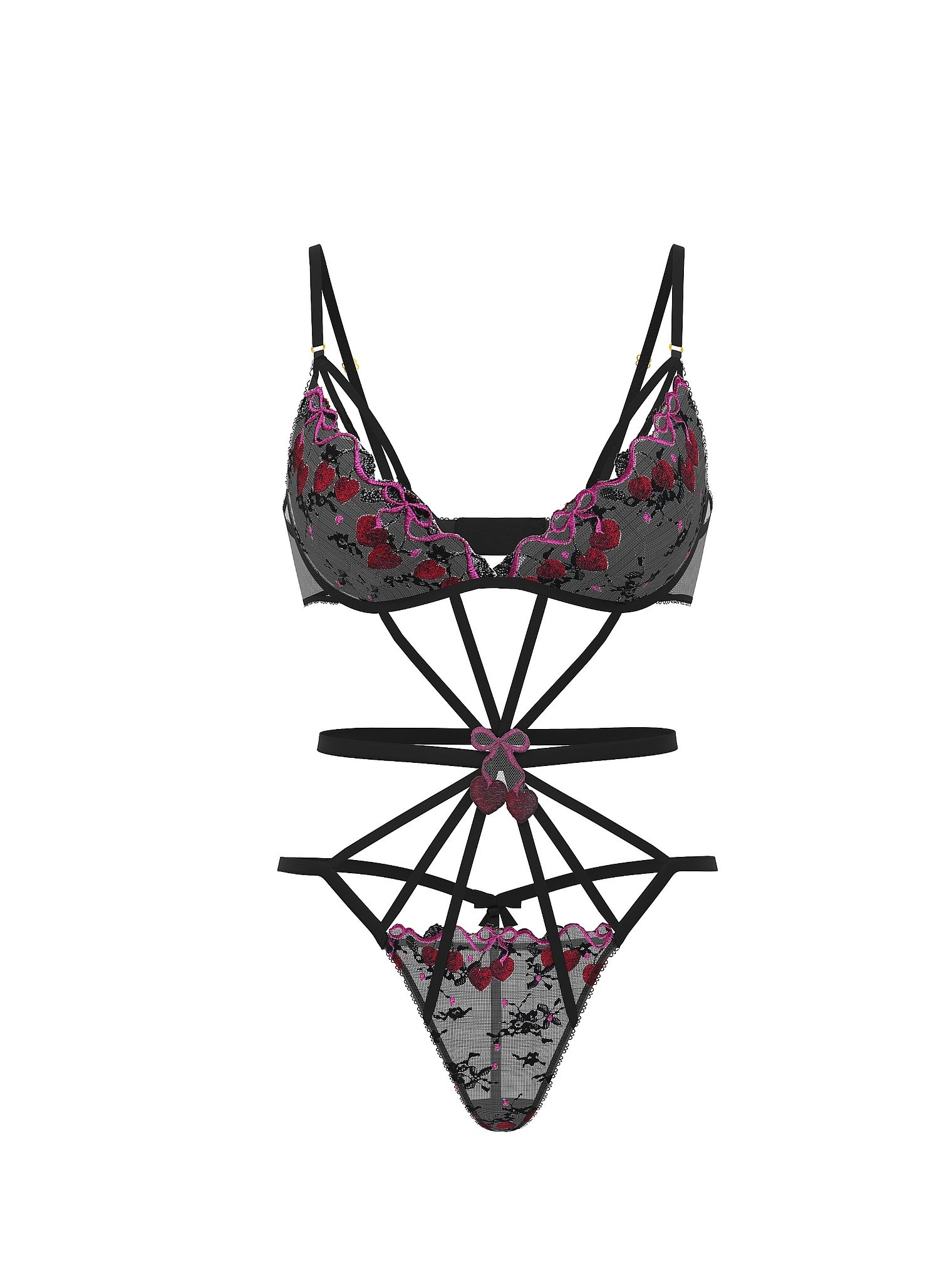 

Комплект белья Victoria's Secret Very Sexy Cherry Pop Embroidery Strappy Teddy, черный