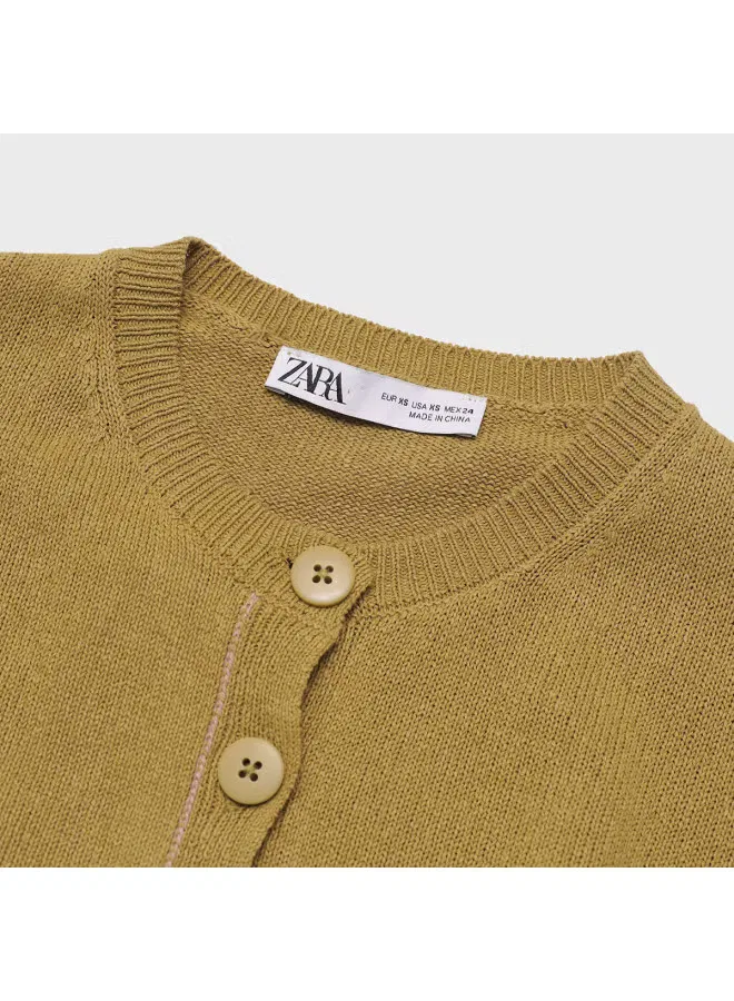 Кардиган укороченный с бахромой Zara, оливковый — фото 4