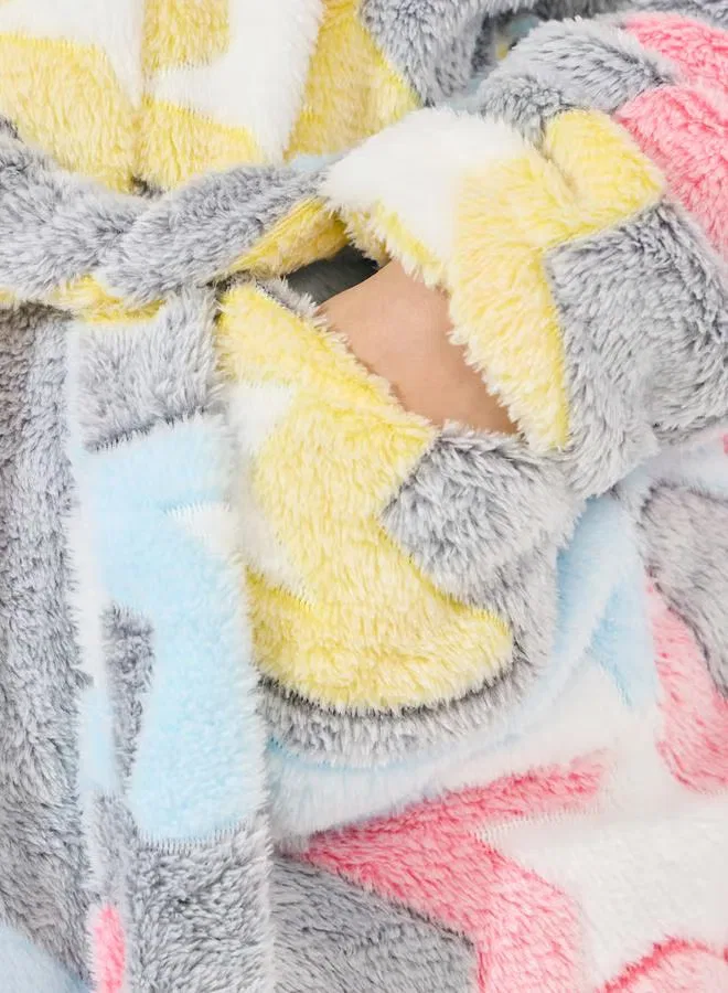 Халат с длинным рукавом с принтом звезд Star pattern fleece Styli, серый — фото 3