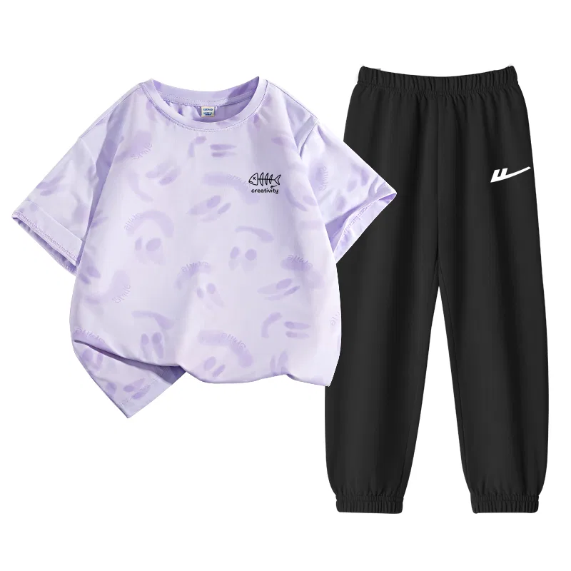 Детский спортивный комплект с круглым вырезом Light Purple/H Fishbone Silicone K-Black/H White Logo K WARRIOR