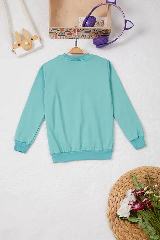 Детские свитшот для девочек с вышивкой Green Rabbit Embroidered Lettering Cansın Mini, Green — фото 4